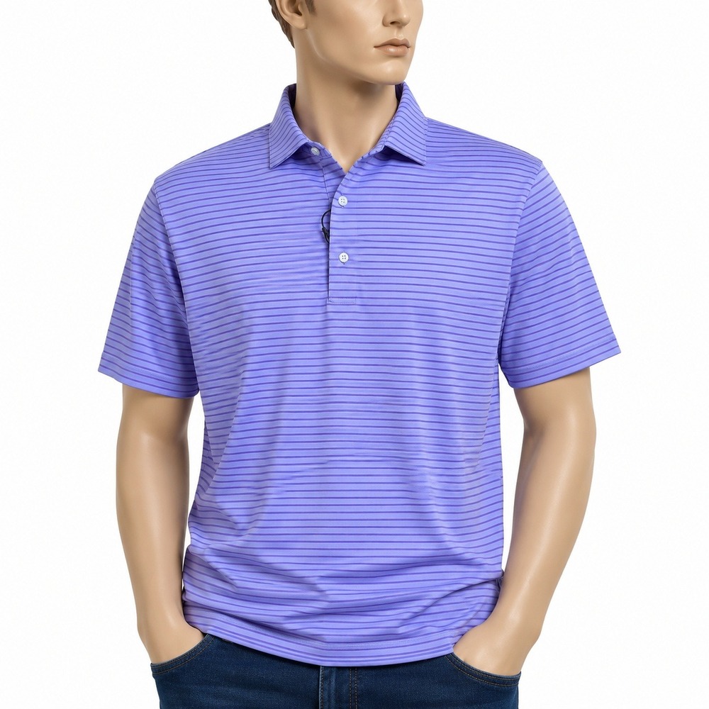 Greg Norman Mens Purple Striped Play Dry Performance Golf Polo Shirt Size Large‎